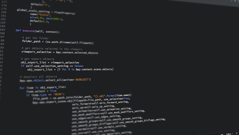 Close-up view of a computer screen displaying colorful lines of programming code, including syntax highlighting in green, pink, orange, and yellow. The code appears to be written in JavaScript or a si
